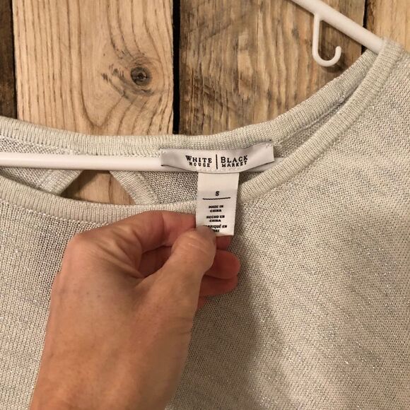 White House Black Market Silver and White Sparkle Asymmetrical Keyhole Dress - Picture 3 of 14